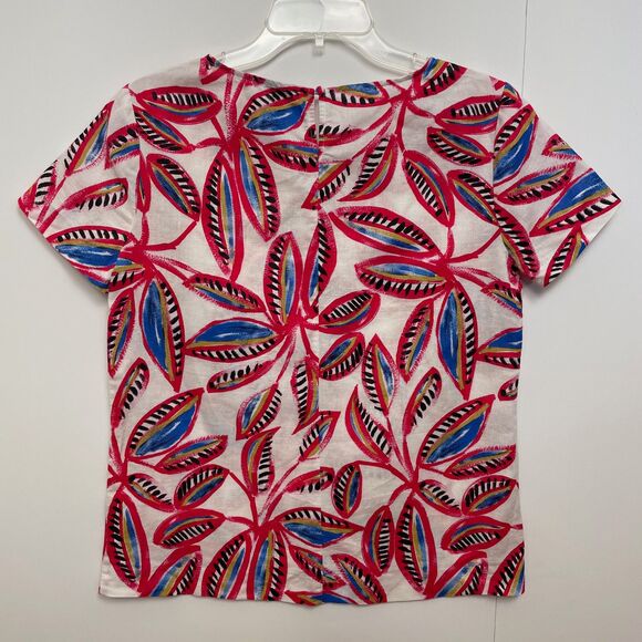 J. Crew Factory XS Tropical Leaf Print Linen Cotton Blend Top Short Sleeves - Picture 6 of 10